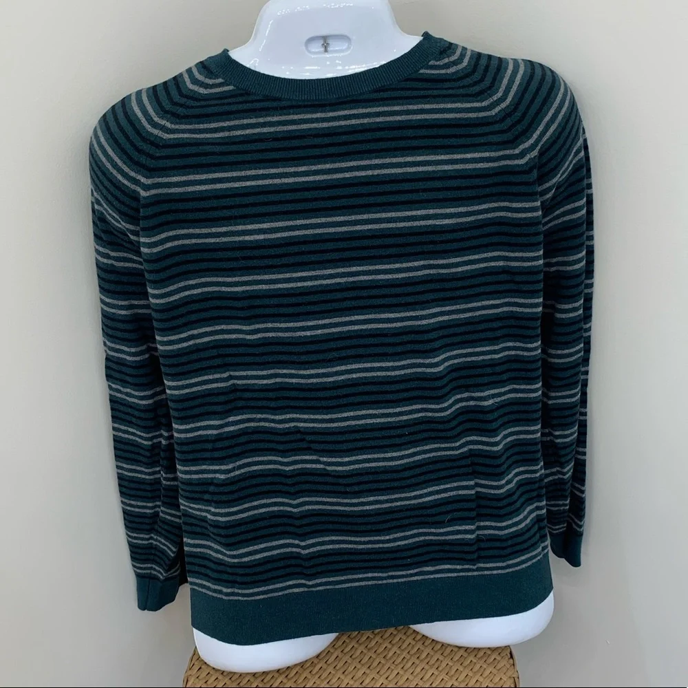 Banana Republic Factory XL Crew Neck pullover Sweater Green Navy White Stripe